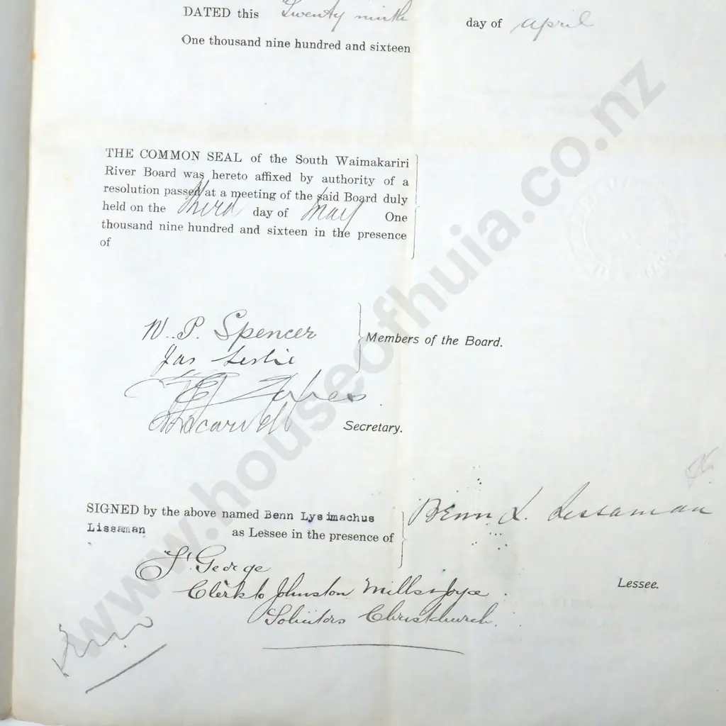 Memorandum of Lease - Christchurch New Zealand - 1916 Image 1++