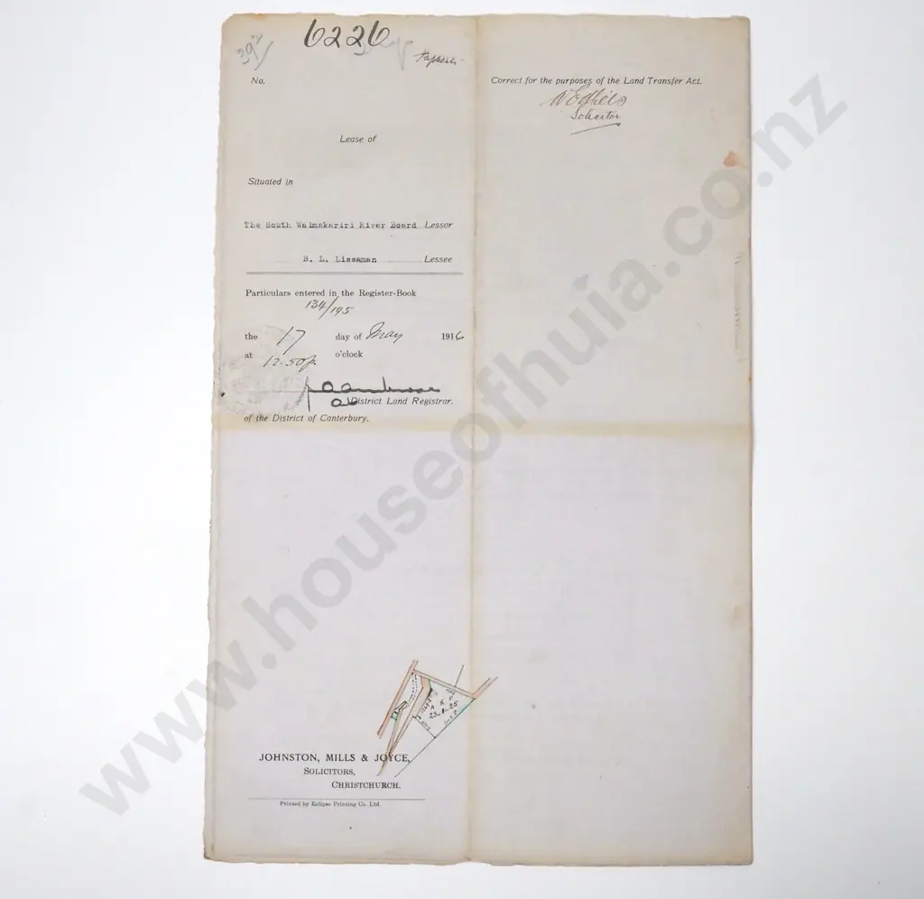 Memorandum of Lease - Christchurch New Zealand - 1916 Image 1++