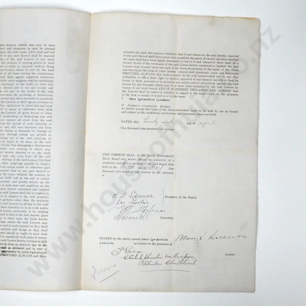 Memorandum of Lease - Christchurch New Zealand - 1916 Image 1++