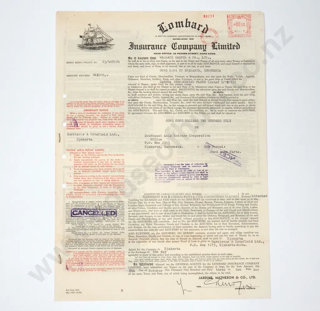 Insurance Policy - Hong Kong - 1963 Image 1++
