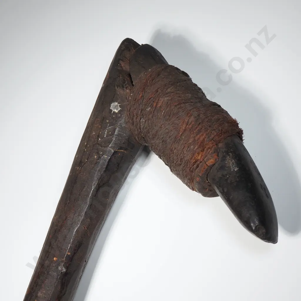 Nice Pacific Island Stone Adze Mounted on Wooden Handle  Image 1++