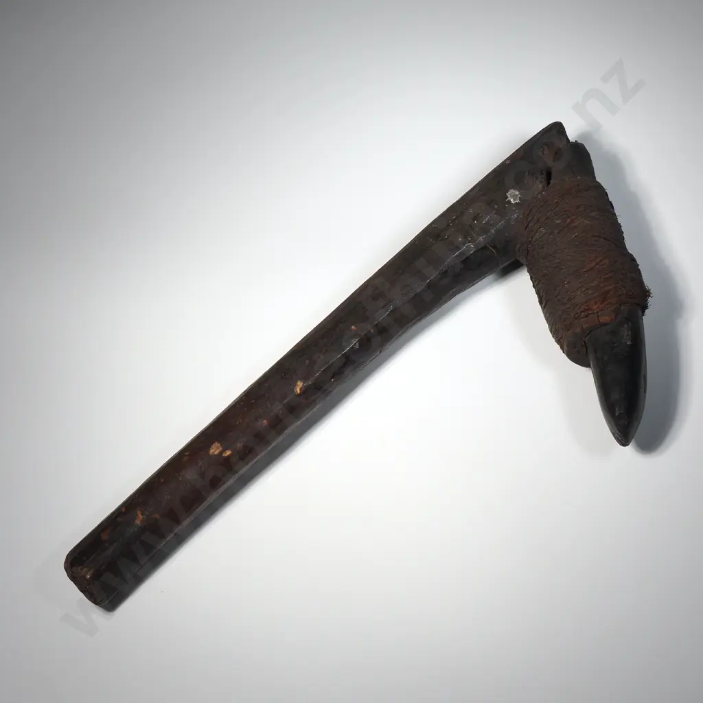 Nice Pacific Island Stone Adze Mounted on Wooden Handle  Image 1++