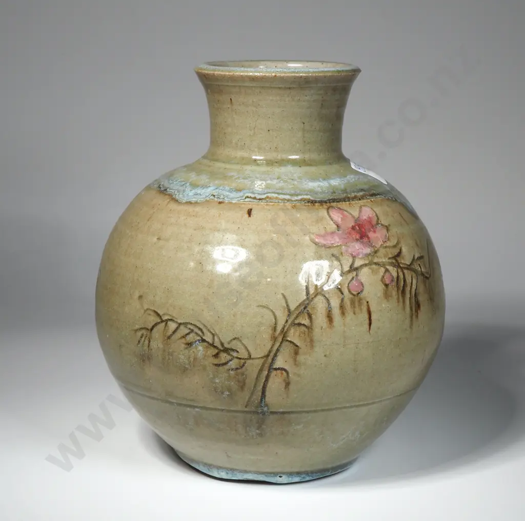 Ian Firth Spherical Vase with Incised Floral Decoration Image 1++
