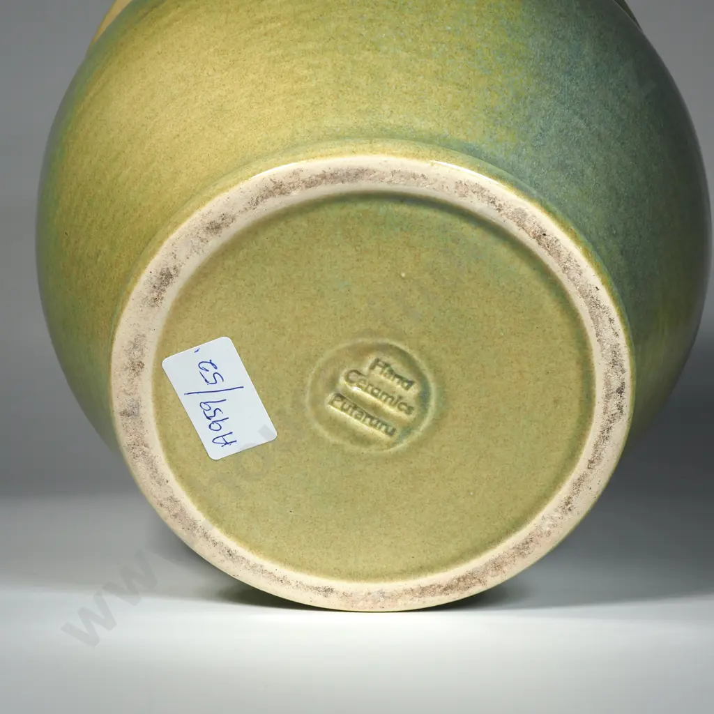 Pottery Jardinere by Putaruru Hand Ceramics w Green & Yellow Drip Glaze  Image 1++
