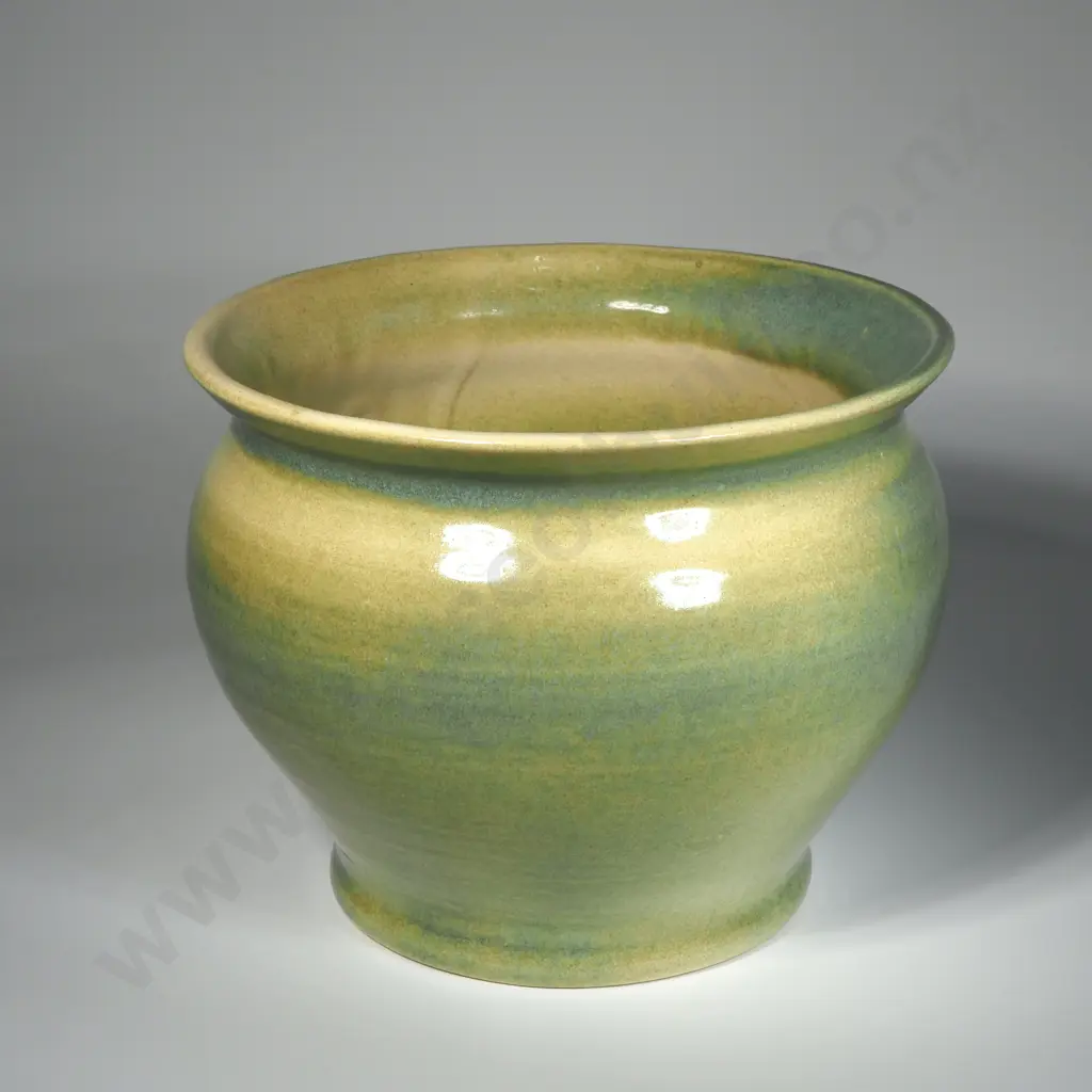Pottery Jardinere by Putaruru Hand Ceramics w Green & Yellow Drip Glaze  Image 1++