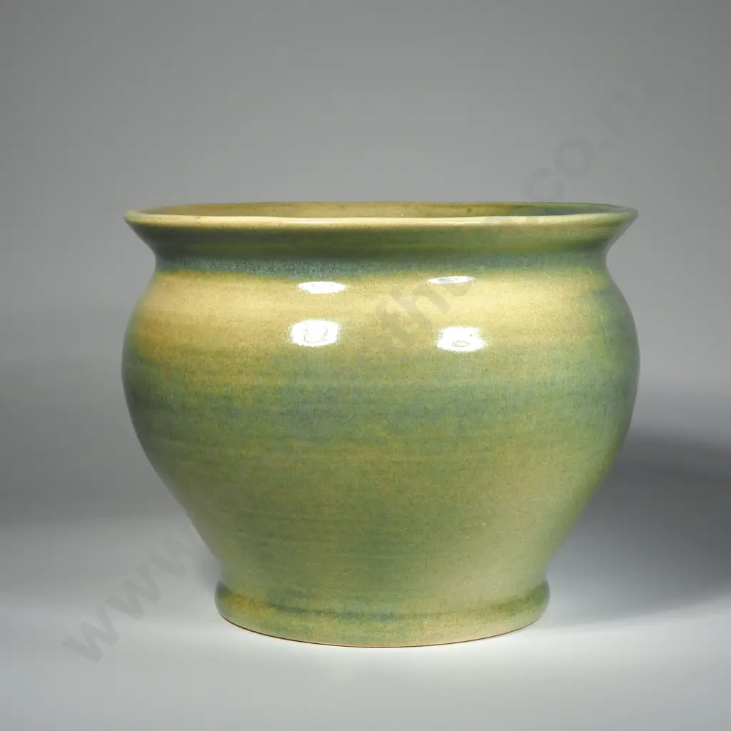 Pottery Jardinere by Putaruru Hand Ceramics w Green & Yellow Drip Glaze  Image 1++