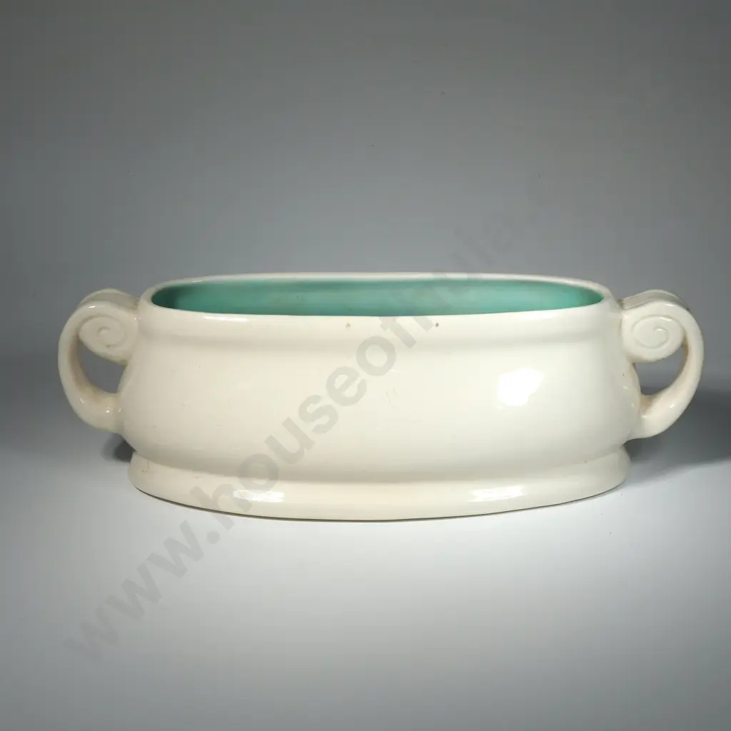 O C Stephens Cream Trough Vase w Green Interior. Image 1++