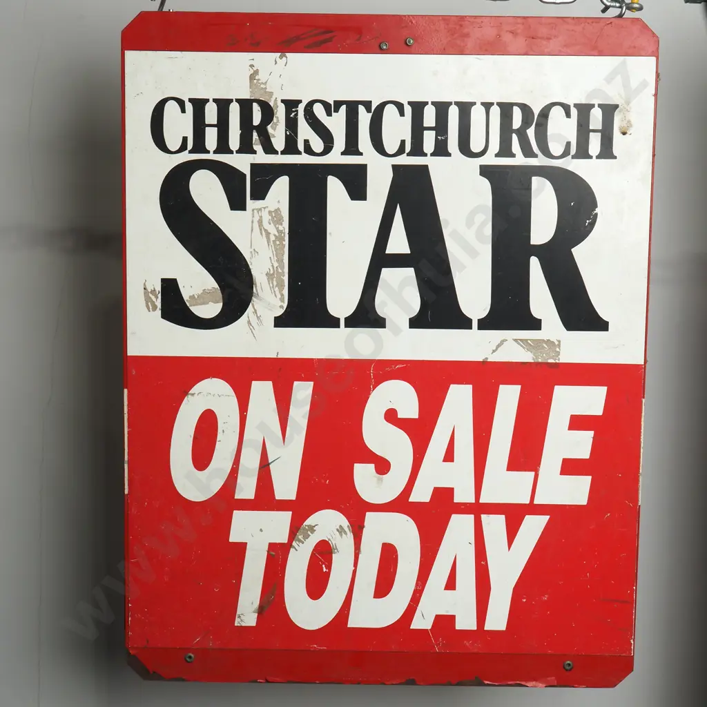 Vintage Enamel Advertising Sign w Stand  for  the 'Christchurch Star' Image 1++