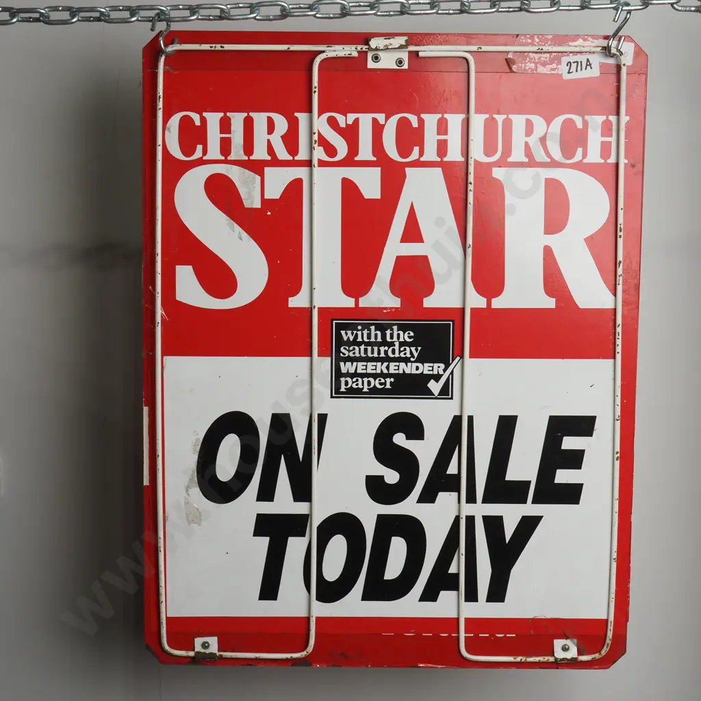Vintage Enamel Advertising Sign w Stand  for  the 'Christchurch Star' Image 1++