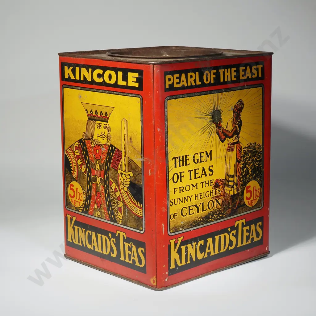 New Zealand Interest "Pearl Of The East " Ceylindo Kincaid's Teas Tin. 5lb Net. H 300 x W 180 x D 160 mm Image 1++