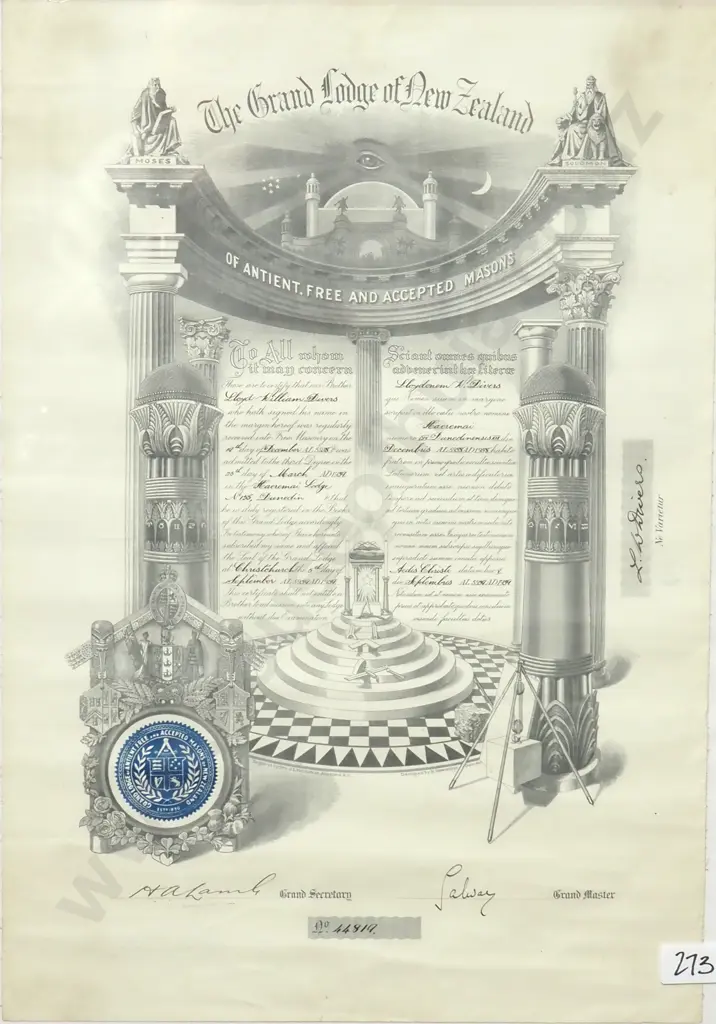 Framed 1939 Grand Lodge of New Zealand Certificate  Image 1++