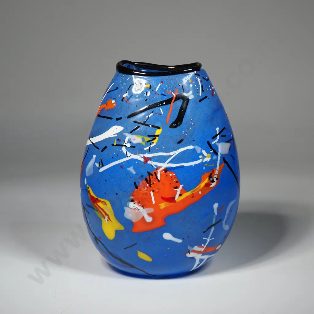 Keith Grinter Blue Oval Shard Glass Vase Image 1++
