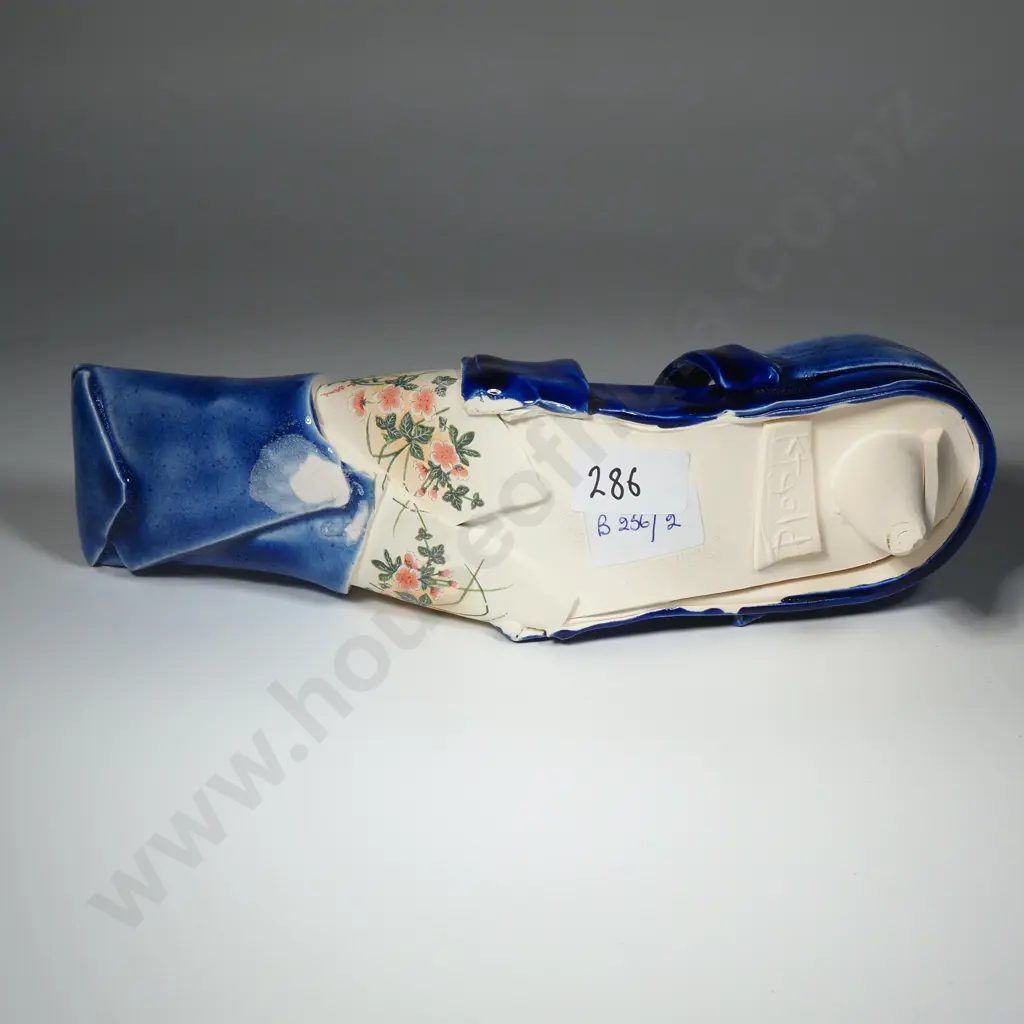 Katie Gold - Blue & Lime Shoe w Floral Decoration, Pottery Image 1++