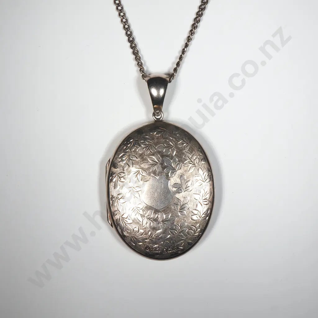 Large Antique Sterling Silver Locket on Sterling Silver Chain Image 1++