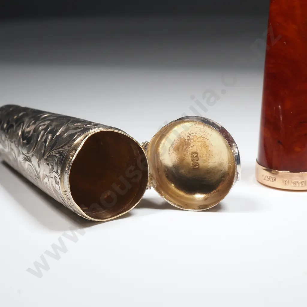 Impressive 9ct Gold Cigar Holder in Sterling Silver Case Image 1++