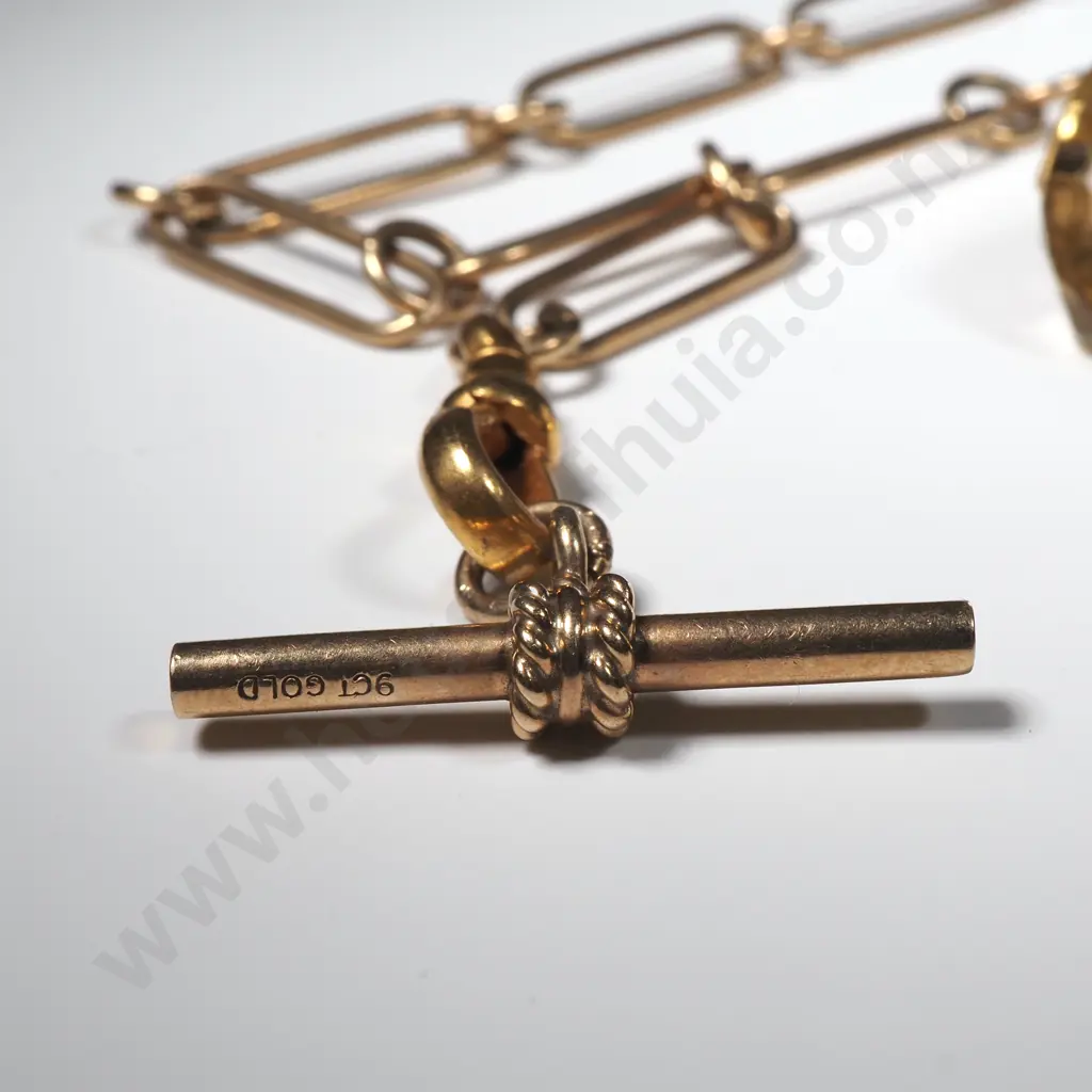 Antique 9ct Gold Yellow Stone Spinner on RG Chain w 9ct Gold T Bar Image 1++