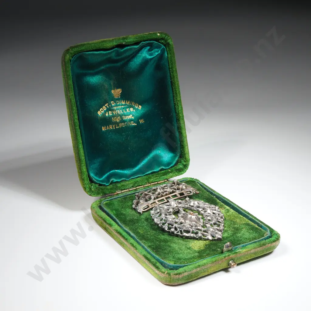 Exceptionally Scarce Flemish Heart Georgian Silver & Gold Brooch w 12 Senaille Cut Diamonds Brooch Image 1++