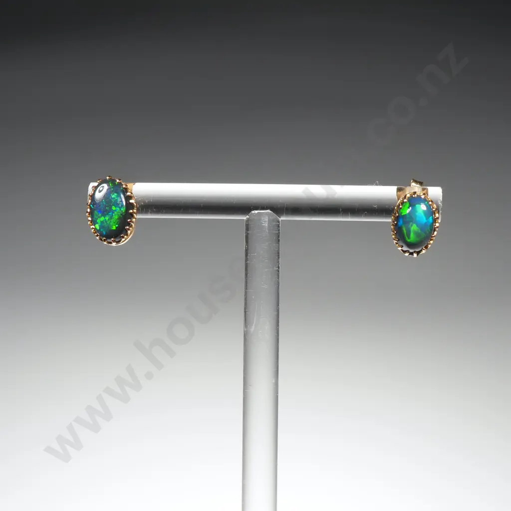 18ct Gold Lightning Ridge Opal Earrings Image 1++
