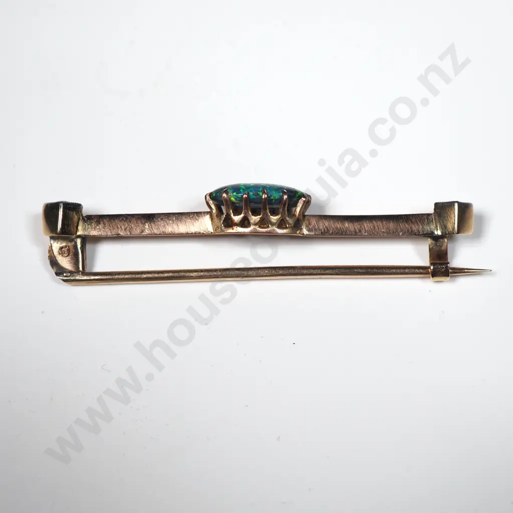 Exquisite Antique Lightning Ridge Solid Black Opal, Green Pinfire, 9ct Gold w Two Diamonds in Period Jewellers Box Image 1++