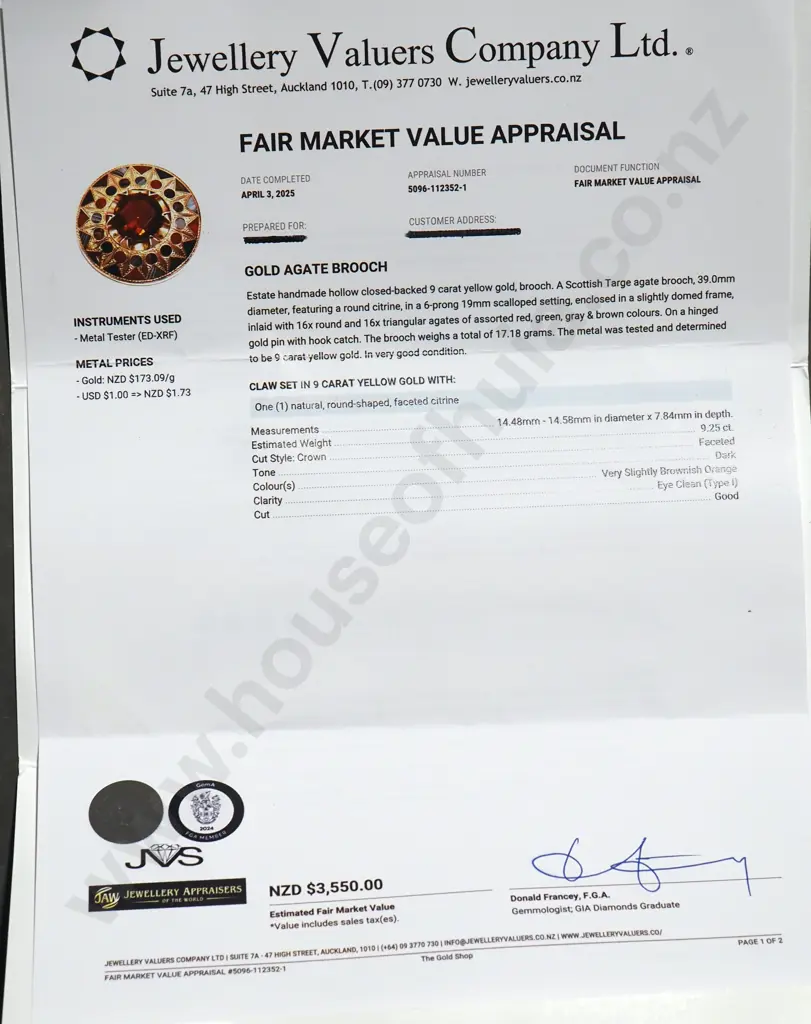 Impressive Victorian Scottish 9ct Gold & Large Citrine Brooch in Period Case w Valuation for $3,550.00 Image 1++