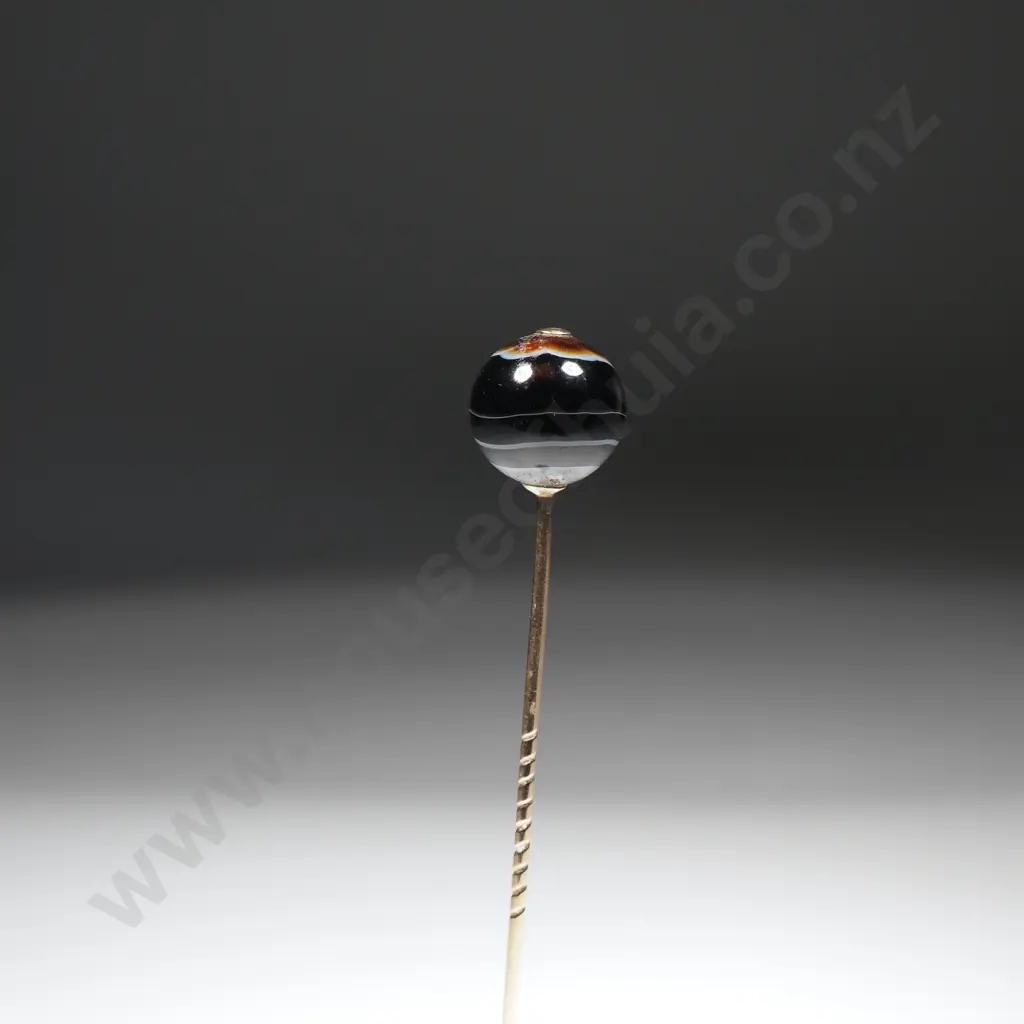 Impressive Antique Rolled Gold & Onyx Tie Pin Image 1++