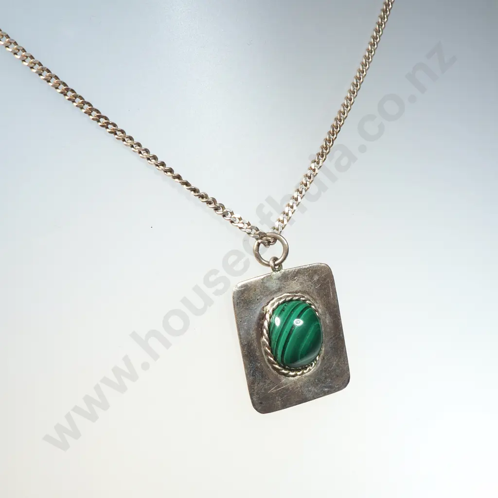 Sterling Silver Malachite Pendant Necklace Image 1++