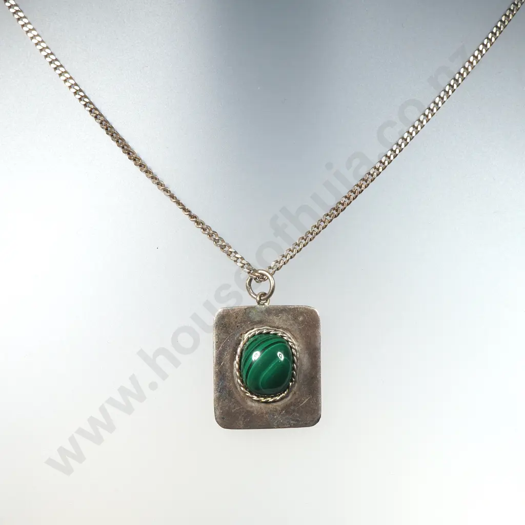 Sterling Silver Malachite Pendant Necklace Image 1++