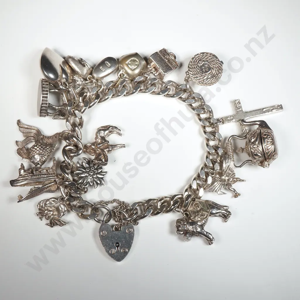Sterling Silver Charm Bracelet w 16 Charms Image 1++