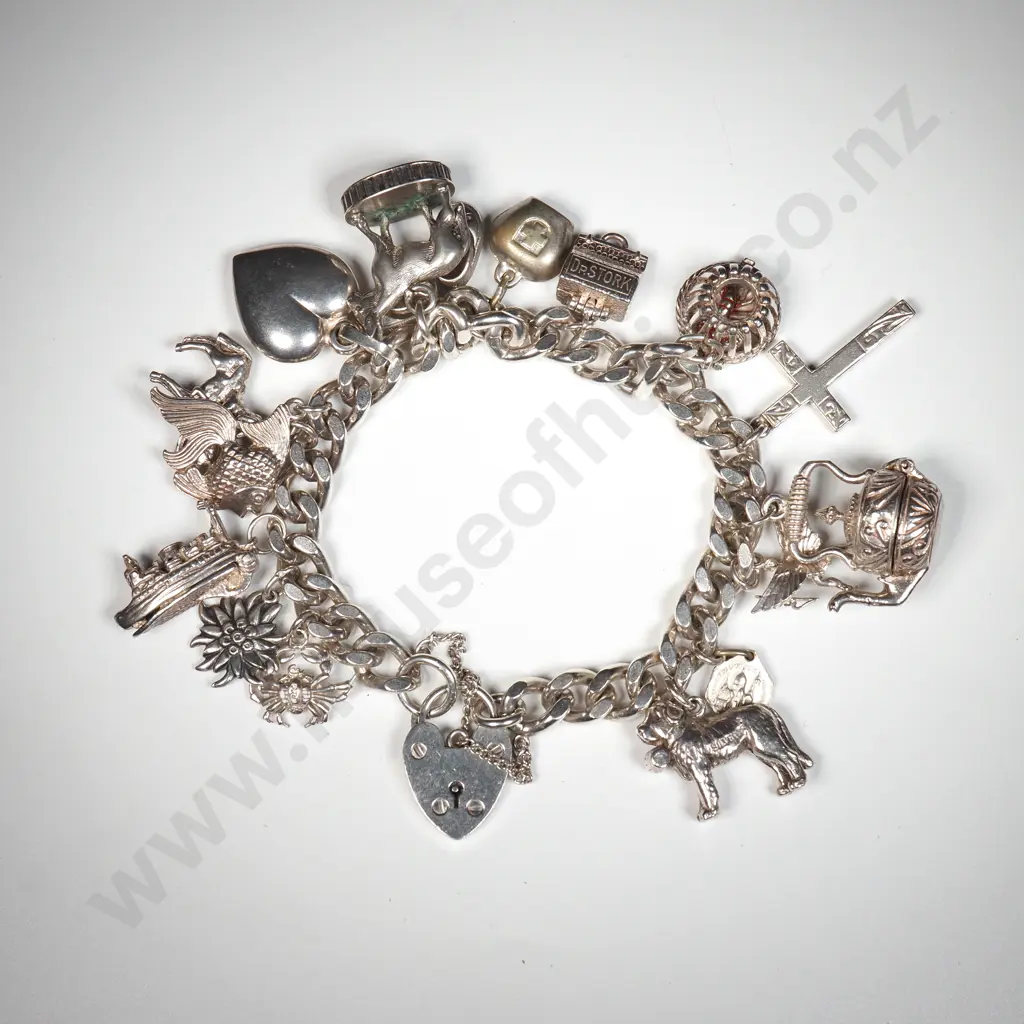 Sterling Silver Charm Bracelet w 16 Charms Image 1++