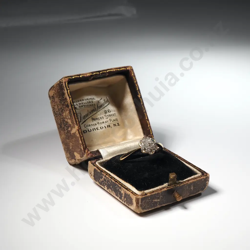 Antique 18ct Gold Diamond Ring in Period New Zealand Jewellers Box Image 1++