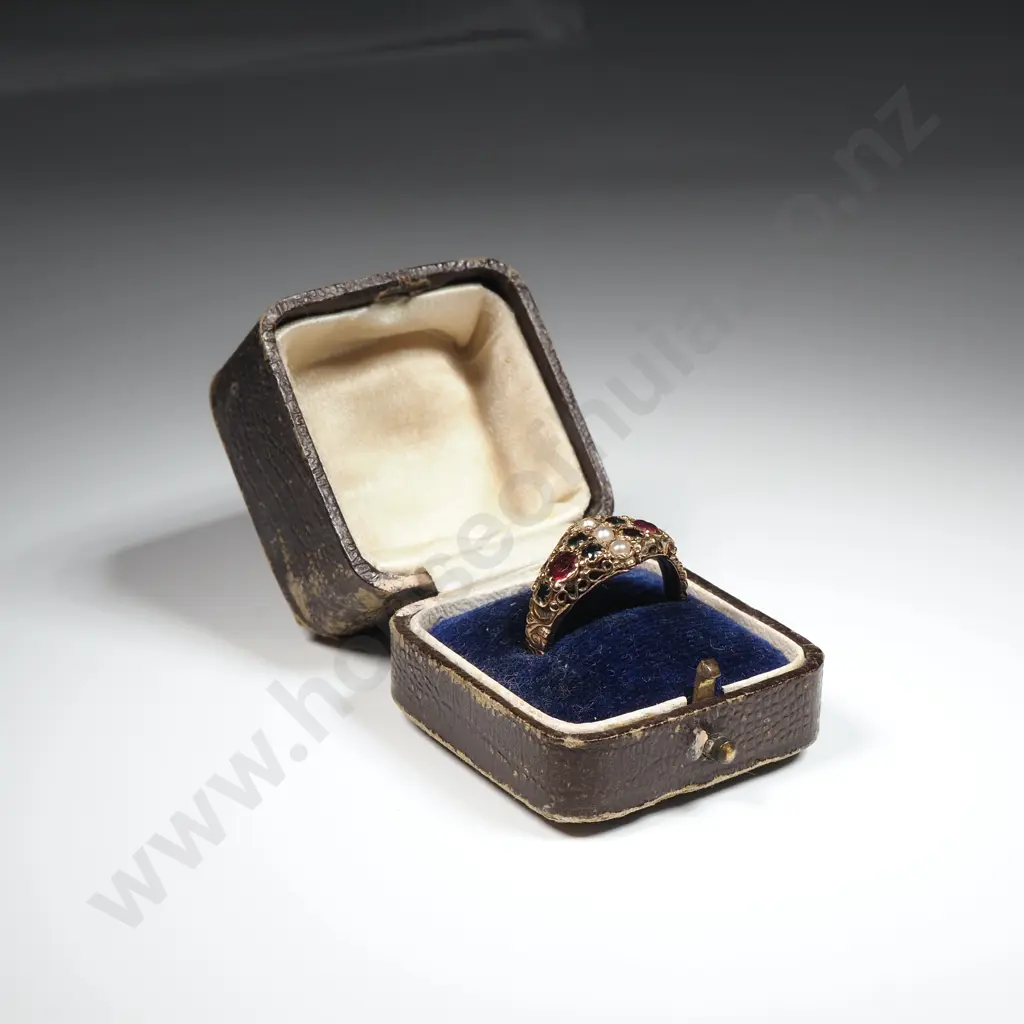Exquisite Antique Cased 15ct Gold Garnet & Seed Pearl Ring Image 1++
