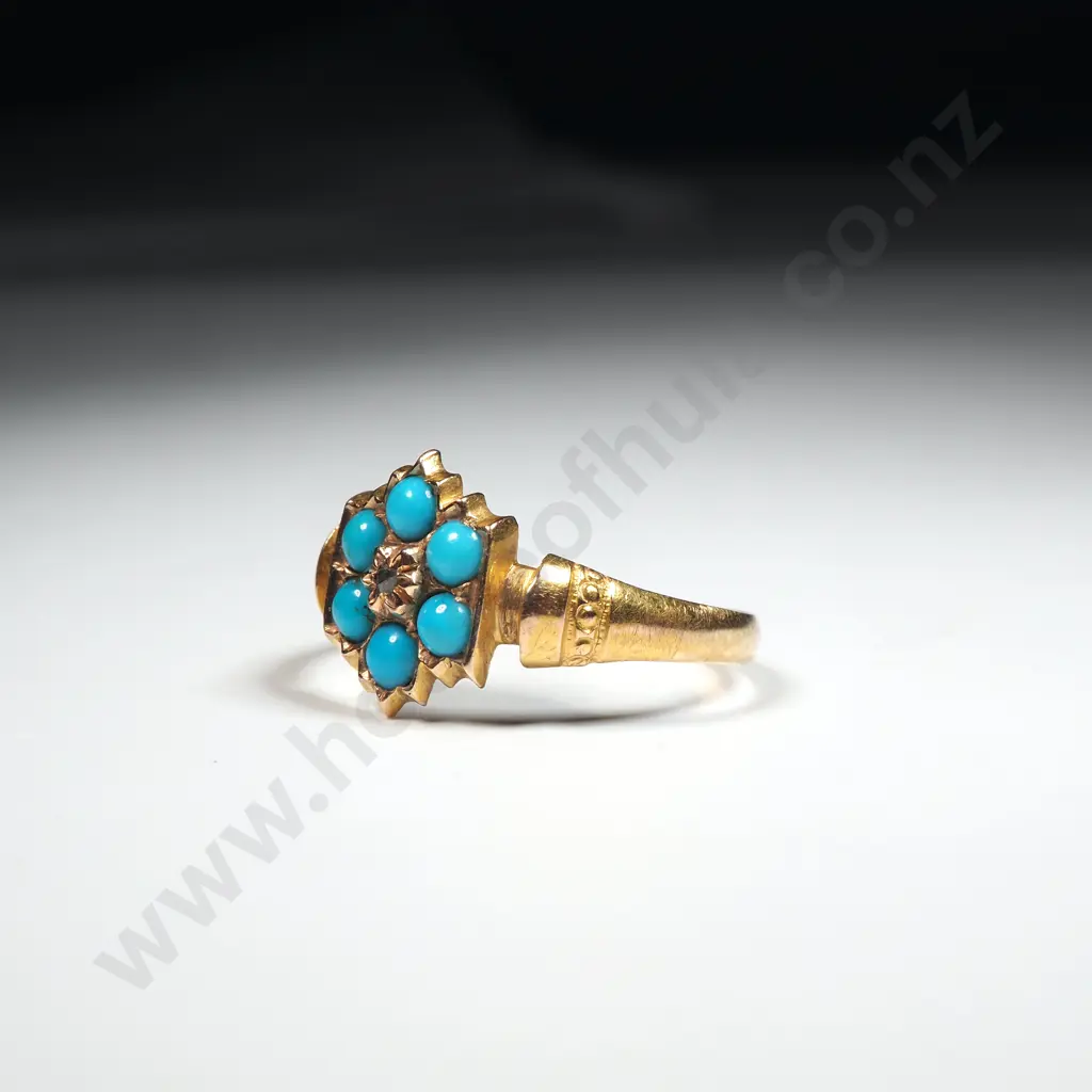 Exquisite Antique 15ct Gold Diamond & Turquoise Ring Image 1++