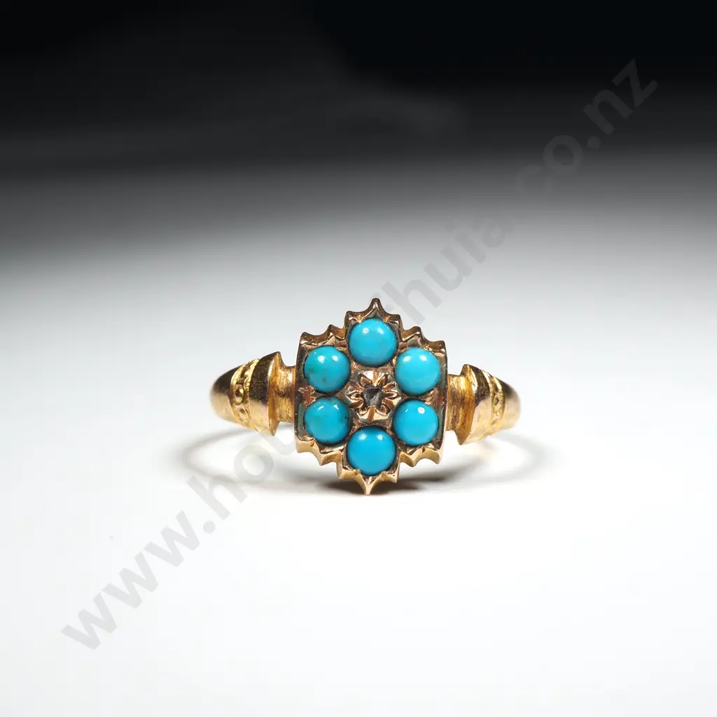 Exquisite Antique 15ct Gold Diamond & Turquoise Ring Image 1++