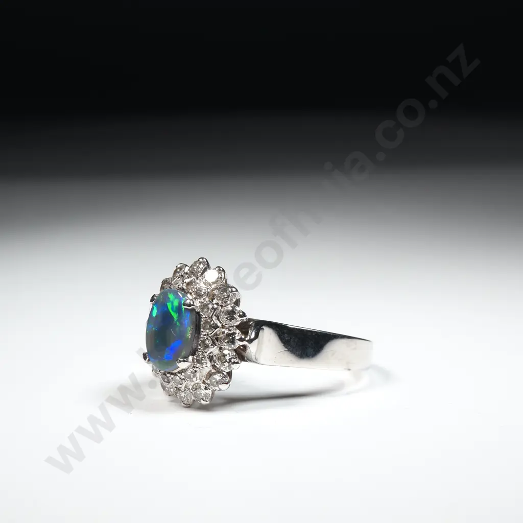 18ct / 9ct White Gold Opal & Diamond Ring w Valuation for $4,100.00 Image 1++