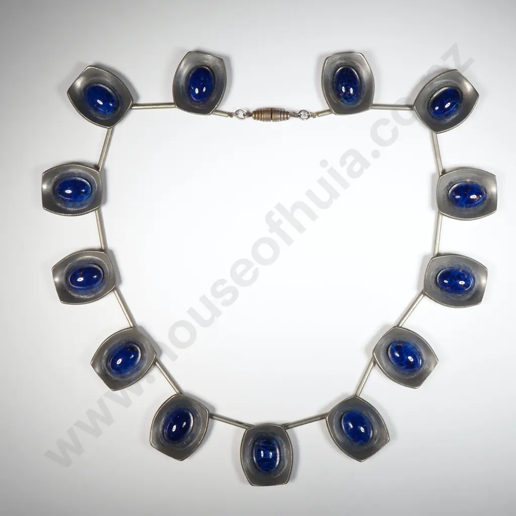Exquisite Jurgen Jensen Pewter & Cabochon Glass Necklace in Youngs Jewellers box Image 1++