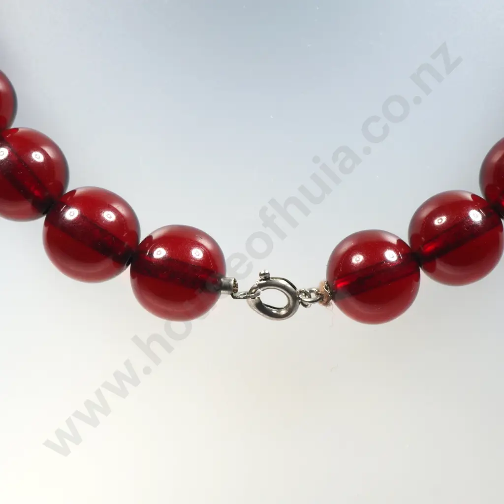 Vintage Cherry Amber Bead Necklace Image 1++