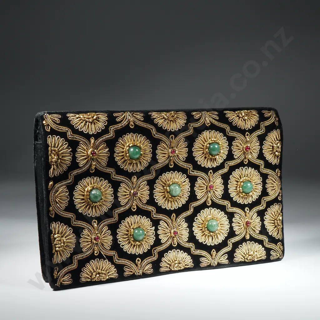 Exquisite Indian Velvet Evening Clutch w Intricate Beadwork, Bullion Wire & Stone Embellishments Image 1++