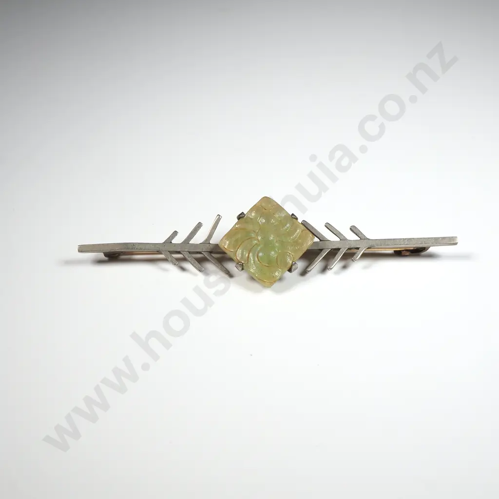 Silver & Gold Jade Set Brooch Image 1++