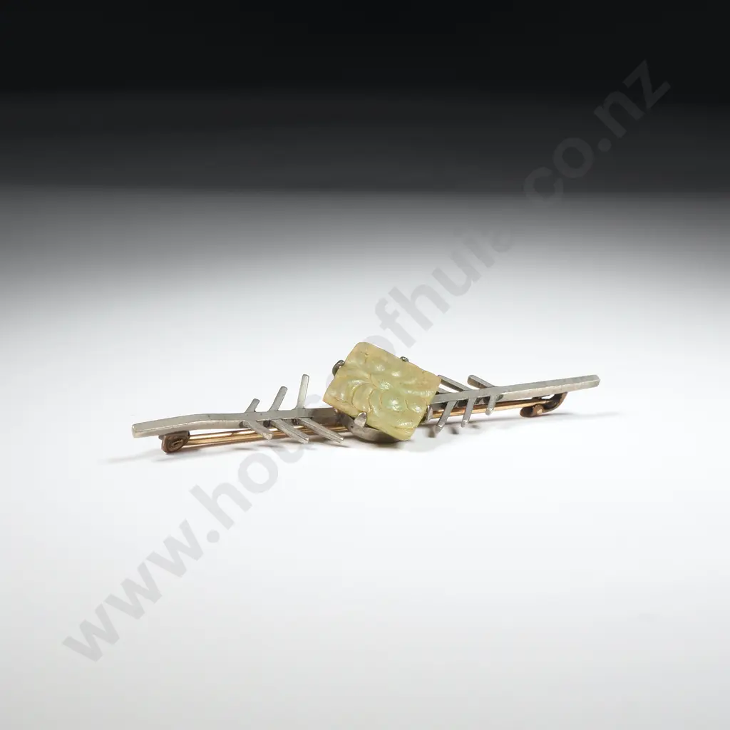 Silver & Gold Jade Set Brooch Image 1++