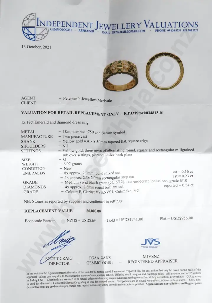 Stunning 18ct Gold Emerald & Diamond w Valuation for $6,000.00 Image 1++