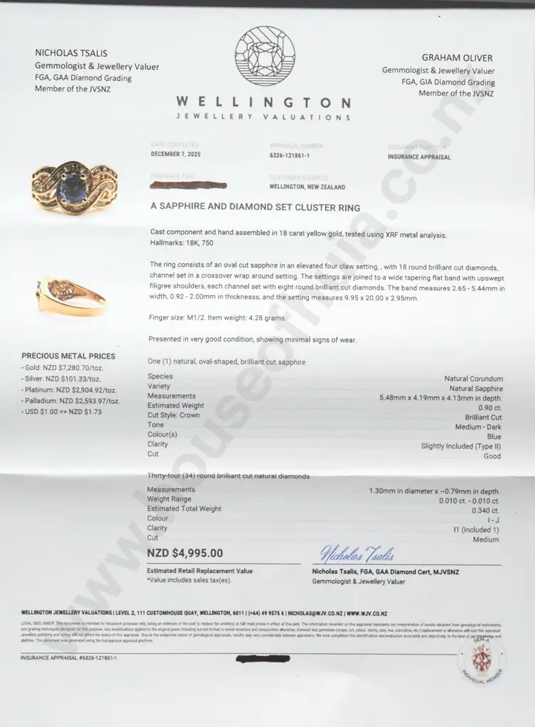 18ct Gold Sapphire & Diamond Cluster Ring w Valuation $4,995.00 Image 1++