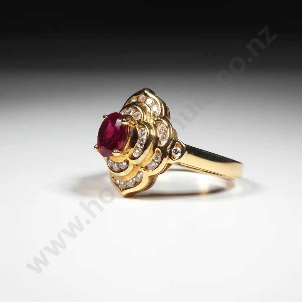 18ct Gold Ruby & Diamond Cluster Ring w Valuation $8,800.00 Image 1++