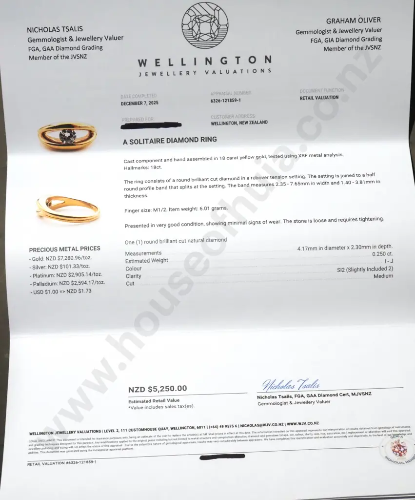18ct Gold Solitaire Diamond Ring w Valuation $5,250.00 Image 1++