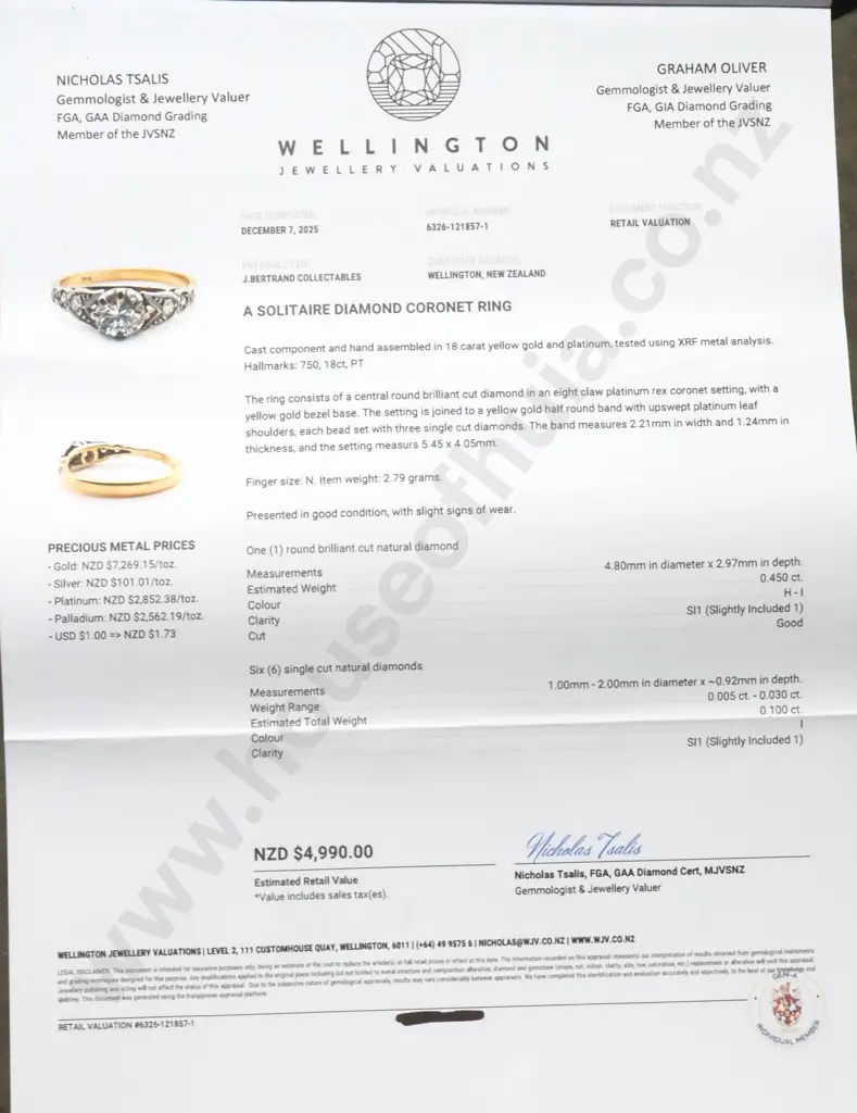 18ct Gold .45 Carat Diamond Solitaire Coronet Ring w Valuation $4,990.00 Image 1++