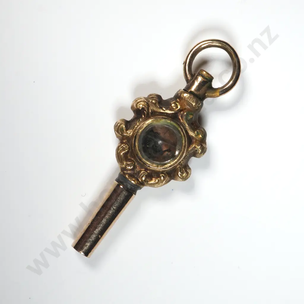 Antique Ornate Rolled Gold Watch Key w 9ct Gold Jump Ring Image 1++