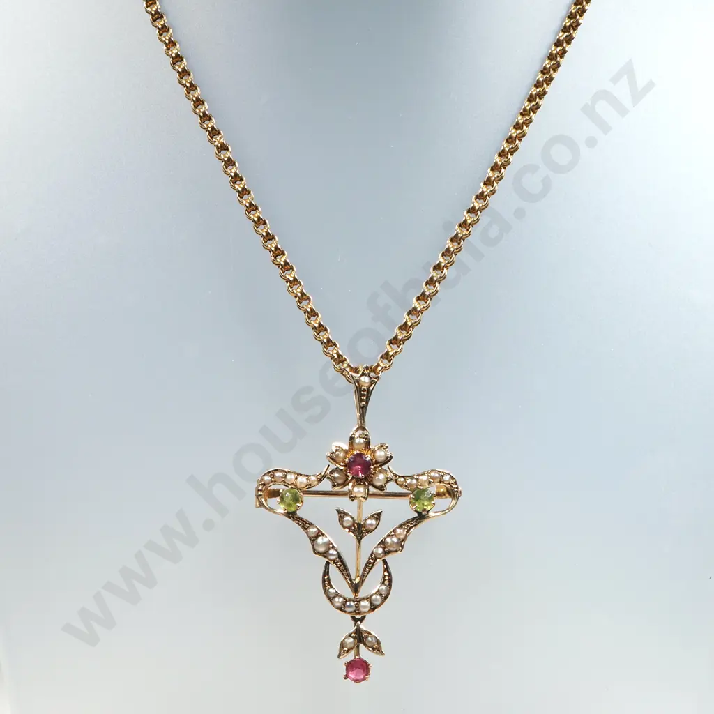 Antique 9ct Gold Edwardian Pendant on Period 9ct Gold Chain Image 1++