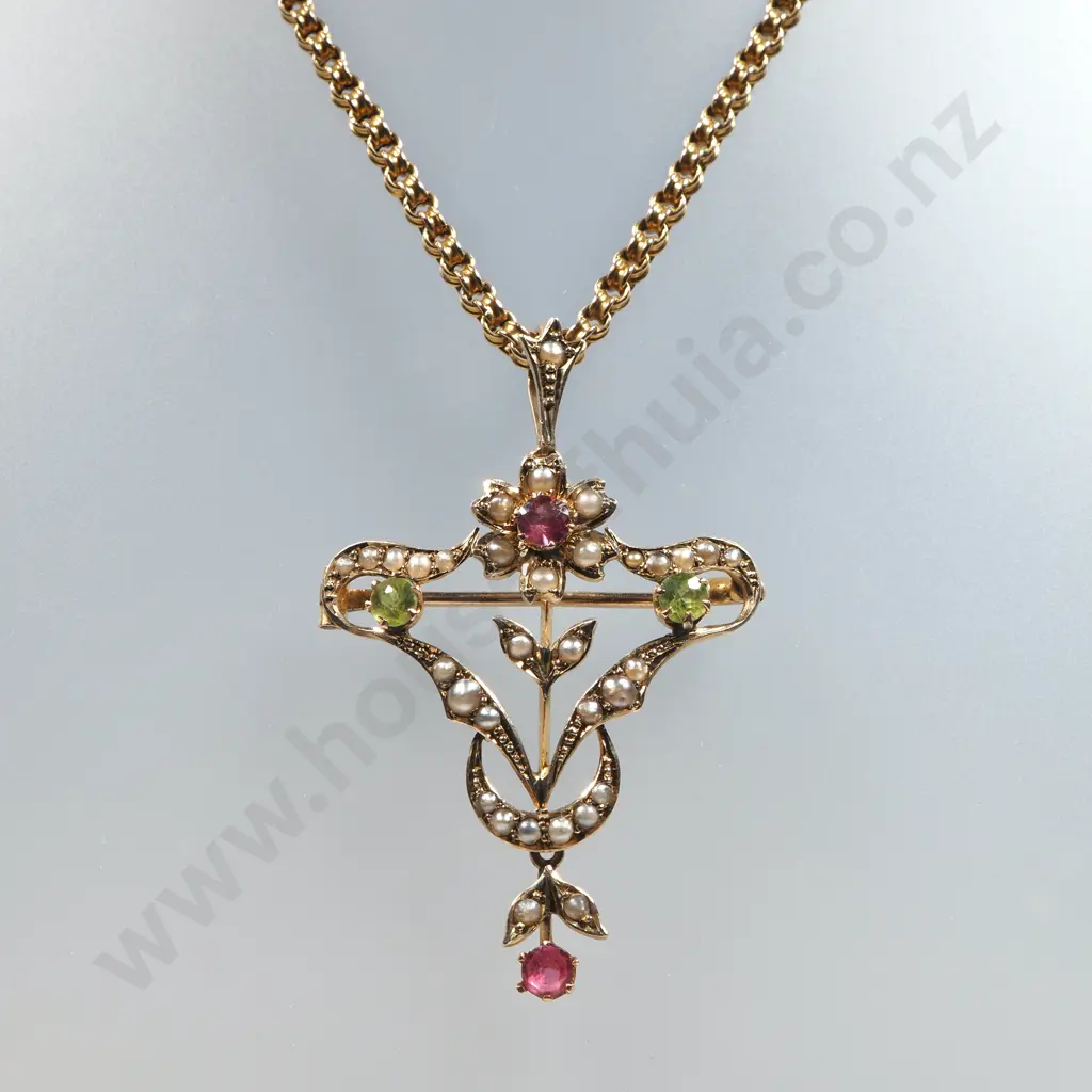 Antique 9ct Gold Edwardian Pendant on Period 9ct Gold Chain Image 1++