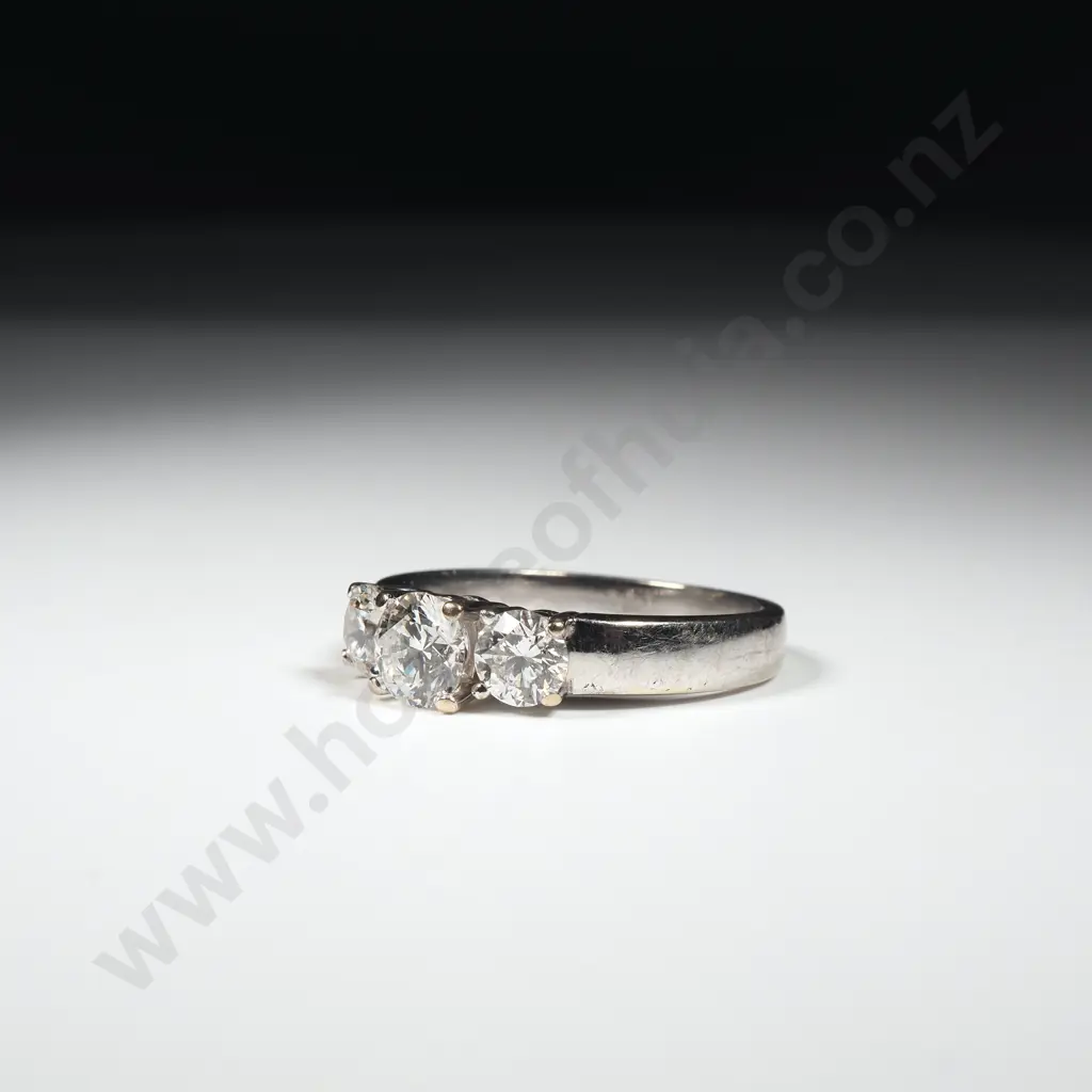 18ct White Gold Three Diamond Ring w Valuation $11,500.00 Image 1++