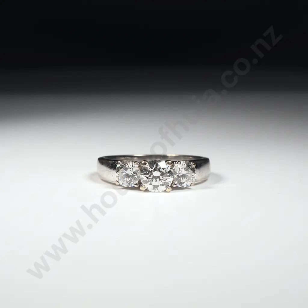 18ct White Gold Three Diamond Ring w Valuation $11,500.00 Image 1++