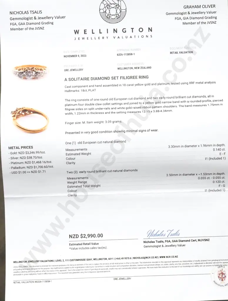 18ct Yellow Gold & Platinum Solitaire Diamond Set Filigree Ring - Valuation  $2,990 Image 1++